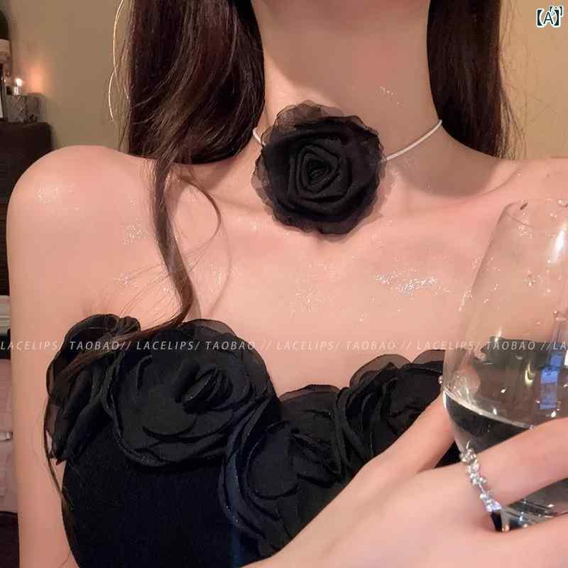レディース　ファッション　レディース　オシャレ　綺麗　アクセサリー マット ローズ ブロークン バー ントエッ ジローズ チョーカー ネック フラワーネックレス ネックレス アクセサリー