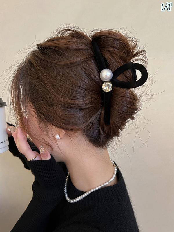 レディース　ファッション　レディース　オシャレ　綺麗　アクセサリー ベルベット パール クリップ大 ヘアピン 後頭部 ハイエンド シャーク クリップ フラッシュ ヘア アクセサリー