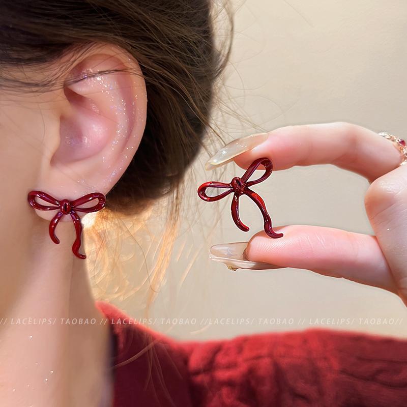 レディース　ファッション　レディース　オシャレ　綺麗　アクセサリー アンコラ レッド ボウ イヤリング ホット 秋冬