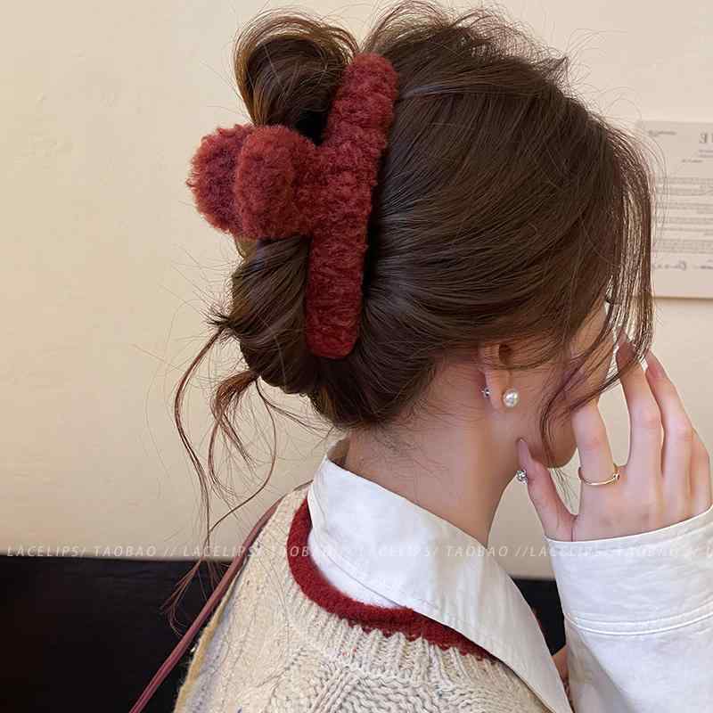 レディース　ファッション　レディース　オシャレ　綺麗　アクセサリー 秋冬 レッドラム ヘア クリップ..