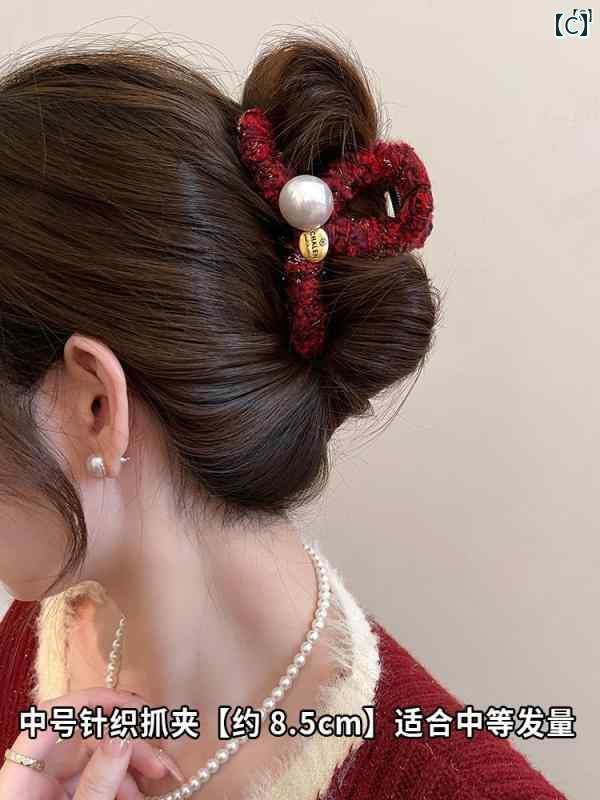 レディース　ファッション　レディース　オシャレ　綺麗　アクセサリー 新 レッド ぬいぐるみ パール クリップ 大きい サメ ヘア ハイエンド後頭部 ヘッド ギア