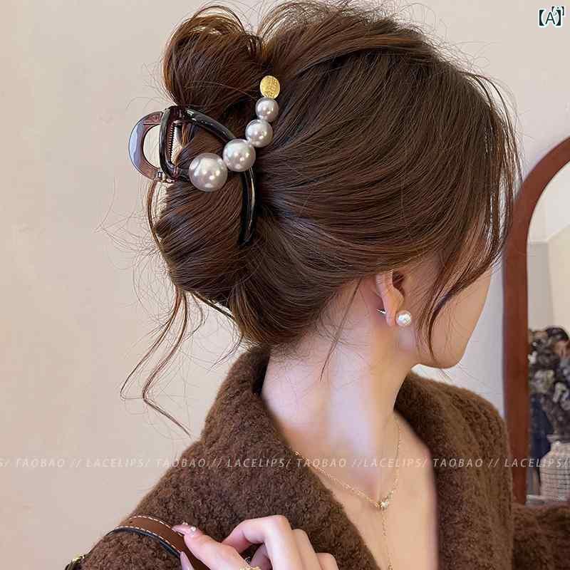 レディース　ファッション　レディース　オシャレ　綺麗　アクセサリー 高級 ゴールド ラベル パール ヘア クリップ大 シャーク クリップ 後頭部 アクセサリー