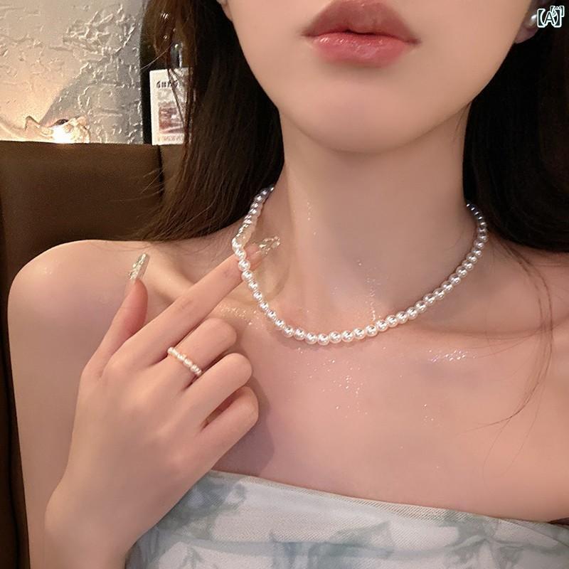 レディース　ファッション　レディース　オシャレ　綺麗　アクセサリー 秋 フレンチ パールネックレス ハイエンド 鎖骨 チェーン ネックレス