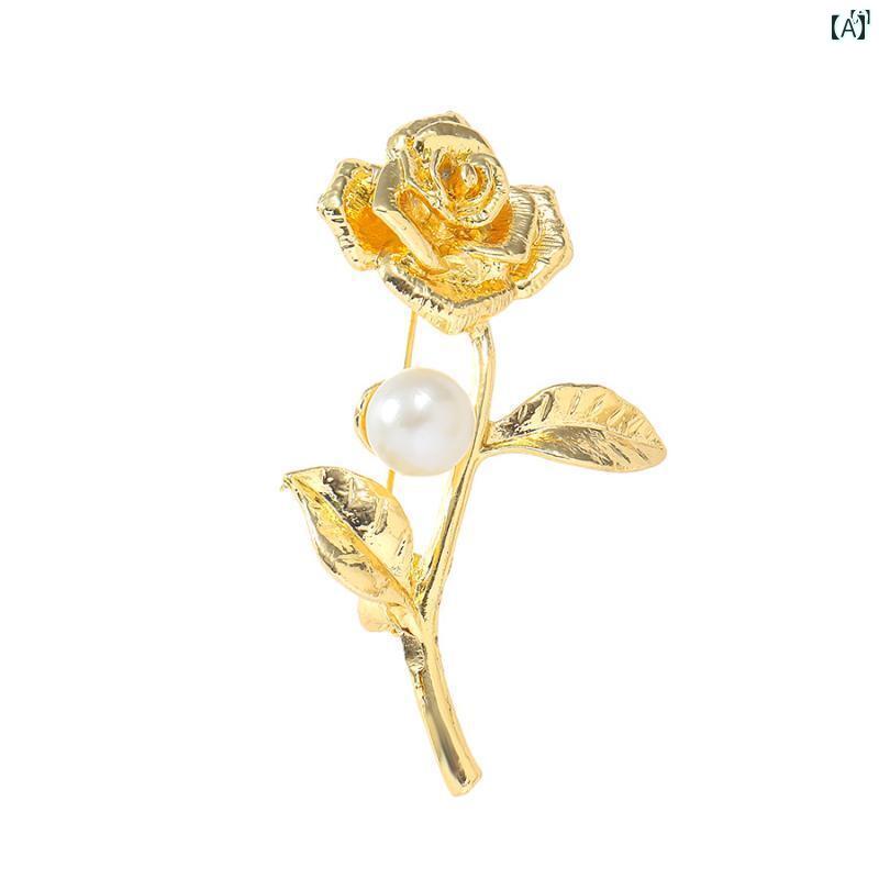 ユニセックス 男性 レディース アクセサリー オシャレ シンプル ハイエンド ローズ コサージュ 露出 防止 フラワー ブローチ ピン スカーフ スーツ アクセサリー