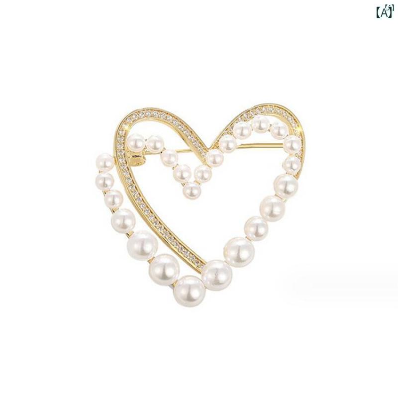ユニセックス 男性 レディース アクセサリー オシャレ インパール ダブル ラブ ブローチ シンプル 象嵌 ジルコン スーツ ドレス 抗 露出 レディース