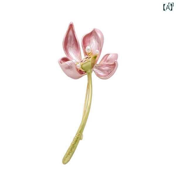 ユニセックス 男性 レディース アクセサリー オシャレ レトロ 蓮 ブローチ 花柄 高級 スーツ ドレス エレガント パール アクセサリー