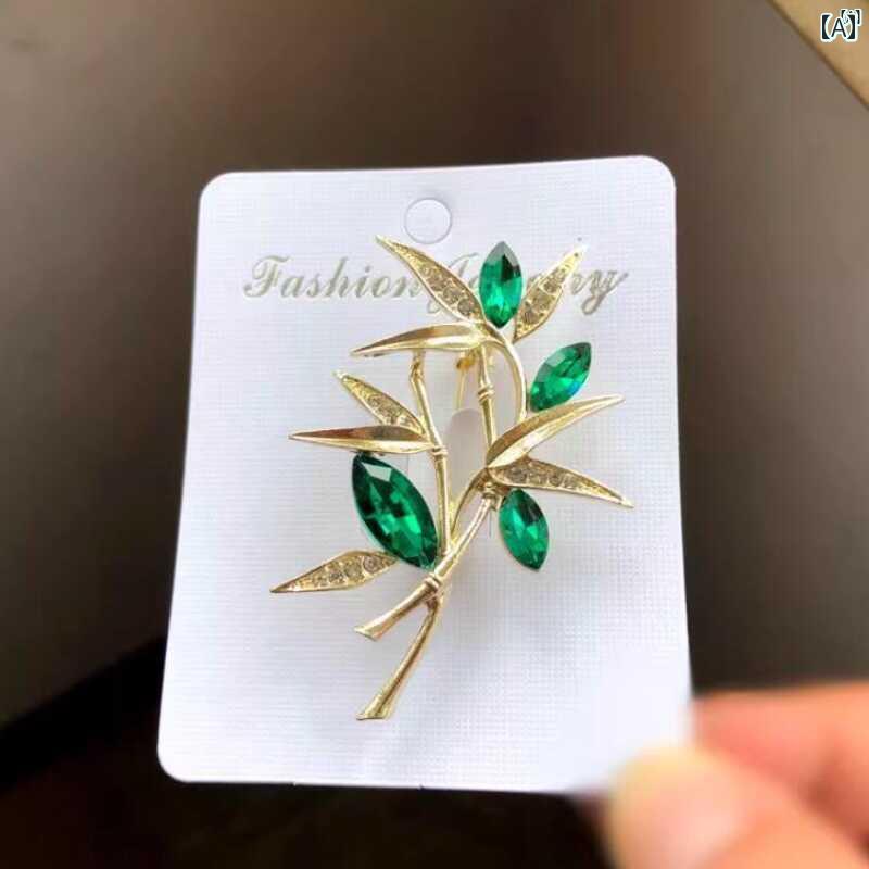 ユニセックス 男性 レディース アクセサリー オシャレ グリーン 豊か 竹 枝 ハイエンド ブローチ レディース エレガント スーツ アクセサリー ウインドブレーカー ピン