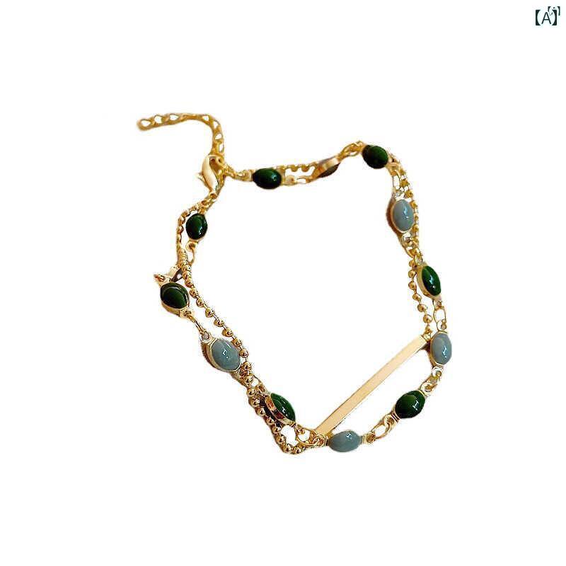 ユニセックス 男性 レディース アクセサリー オシャレ フレンチ レトロ レディース 二層 ブレスレットットット ット ライト 高級 ハイエンド ジュエリー ガ...