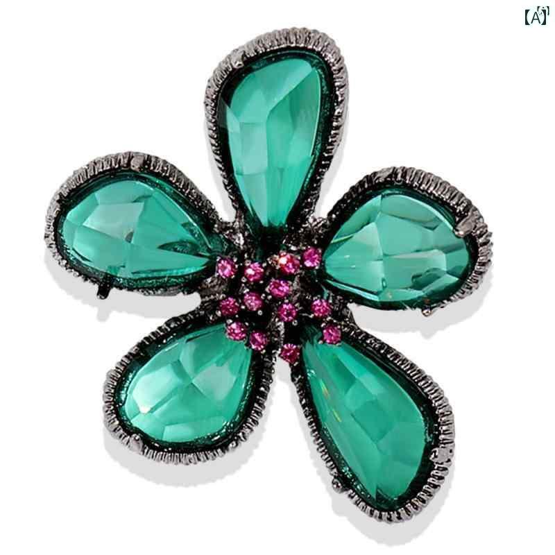ユニセックス 男性 レディース アクセサリー オシャレ レトロ コサージュ ハイエンド ブローチ クリスタル アメリカ レディース 花 アクセサリー