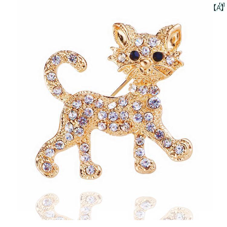 ユニセックス 男性 レディース アクセサリー オシャレ おしろ 誇張 性格 猫 ブローチ かわいい 子猫 ジルコン コサージュ 合金 ライト 高級 イヤリング 動物