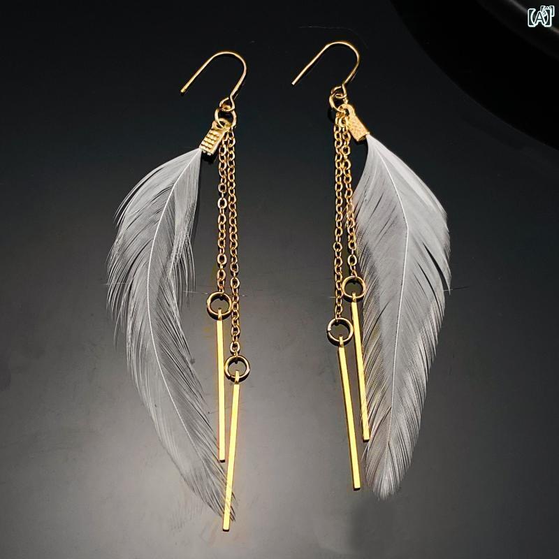 ユニセックス 男性 レディース アクセサリー オシャレ エスニック フェザー イヤリング シンプル ロング 芸術的 イヤーフック