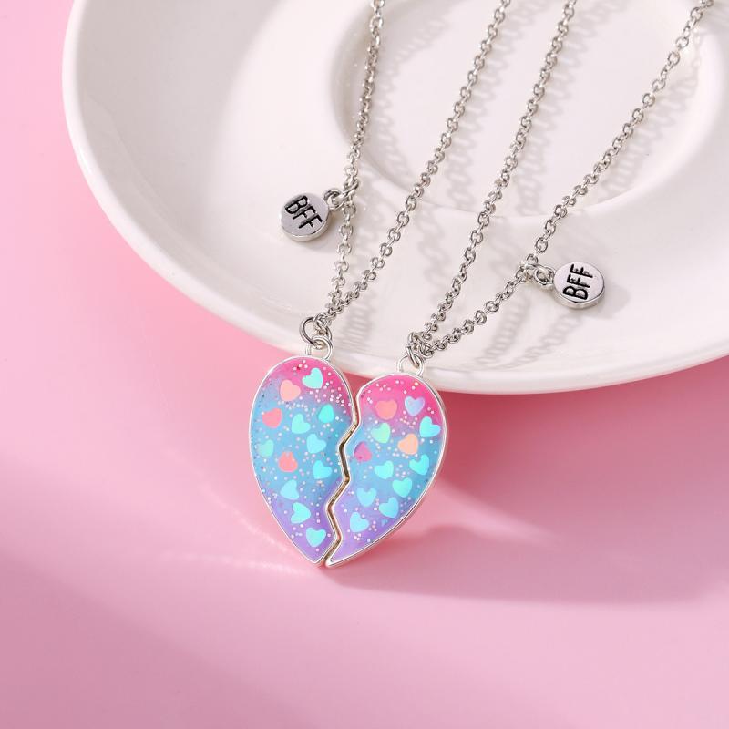 ユニセックス 男性 レディース アクセサリー オシャレ グラデーション ラブ シスター ネックレス ペア かわいい ハート型 ネギ ピンク オイル 滴下 磁気 ...