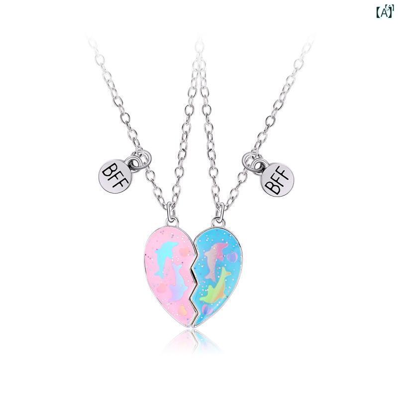 ユニセックス 男性 レディース アクセサリー オシャレ ピンク ブルー イルカ 仲良し ネックレス レディ..