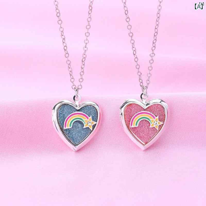 ユニセックス 男性 レディース アクセサリー オシャレ ピンク ブルー 2点 レインボー フォトボックス ネックレスジュエリー レトロ 良い 友 親友 ギフト ペンダント ダブル 友情