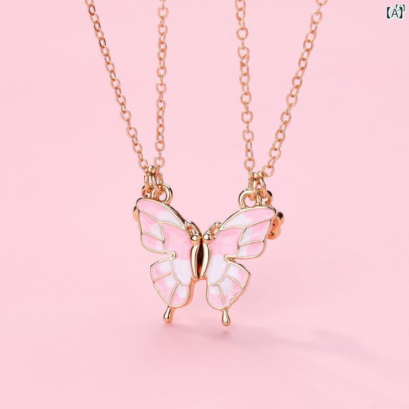 ユニセックス 男性 レディース アクセサリー オシャレ カラフル 蝶 子供用 ネックレス 良い 友達 姉妹 エナメル マグネット ストーンペンダント 親友 セッ...