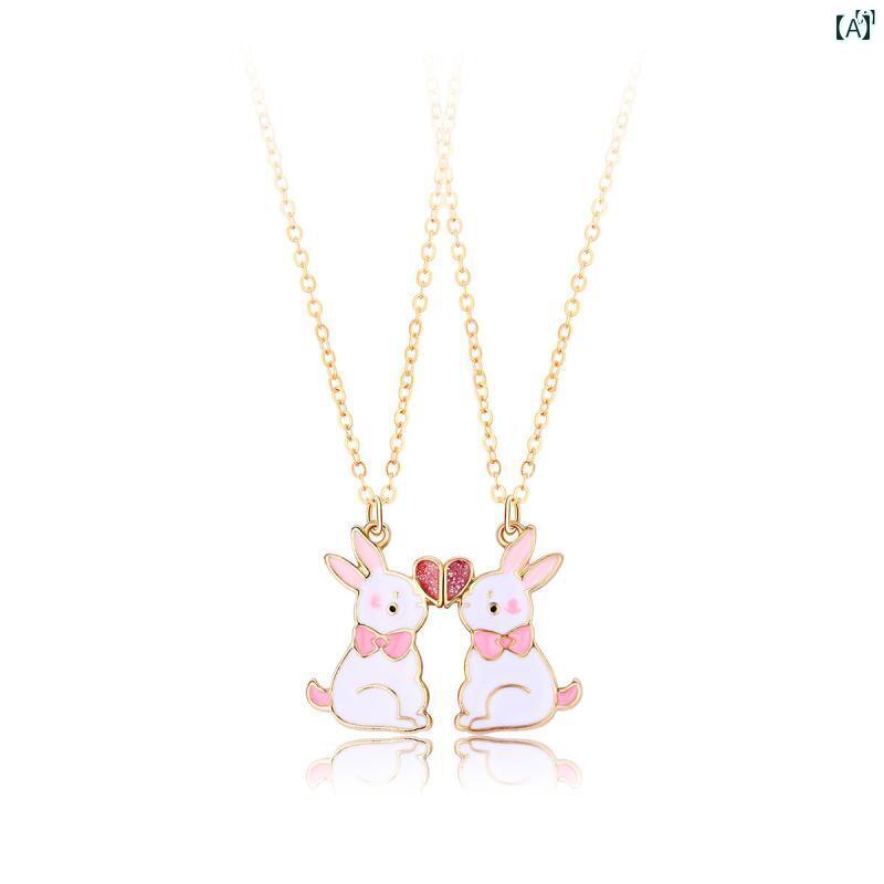 ユニセックス 男性 レディース アクセサリー オシャレ 親友同士 惹 かれ 合う 姉妹 ネックレス メンズレディース ペア 愛 磁気 ペンダント 立っている ウサギ 金色 かわいい 友達