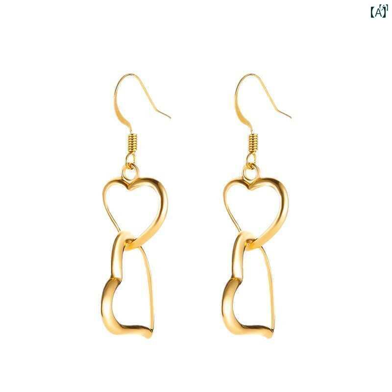 ユニセックス 男性 レディース アクセサリー オシャレ ラブ イヤリング 小柄 く フレッシュピーチ ハート ネット メンズレディース 軽量 高級 ダブル シンプル イヤーフック す