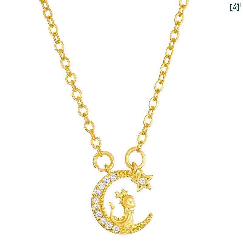 ユニセックス 男性 レディース アクセサリー オシャレ シンプル 星 月 干支 ドラゴン ネックレス レディース 光 高級感 鎖骨 チェーン ギフト