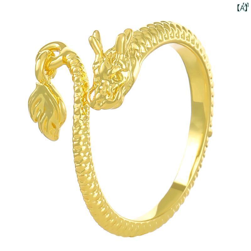 ユニセックス 男性 レディース アクセサリー オシャレ ドラゴンテール リング レディース 誕生 合金 干支 オープン 差し 指 ドラゴン スケール コイル ド...