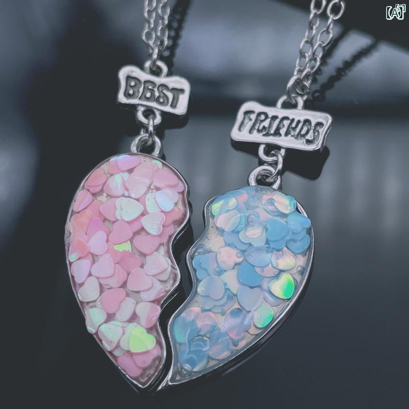 ユニセックス 男性 レディース アクセサリー オシャレ スパンコール ステッチ 親友 ペンダント ネックレス レディース 韓国 鎖骨 チェーン ギフト