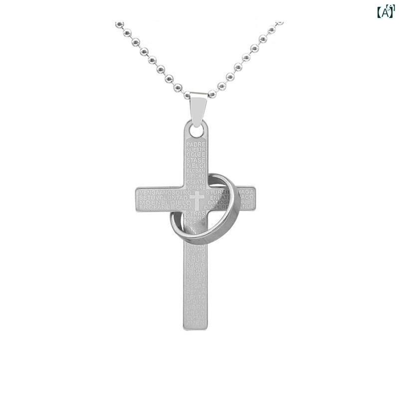 ユニセックス 男性 レディース アクセサリー オシャレ メタル シンプル クロス ペンダント ネックレス ..