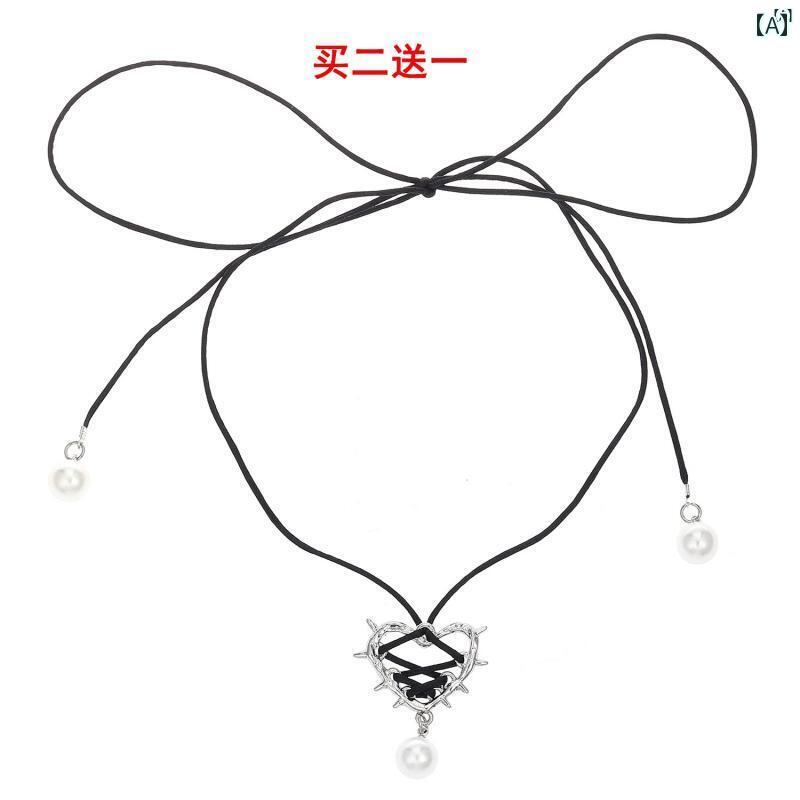 ユニセックス 男性 レディース アクセサリー オシャレ スイート クール げ リボン パールペンダント ネックレス スタイリッシュ ガール ファッション ラブ 鎖骨 チェーン レディース