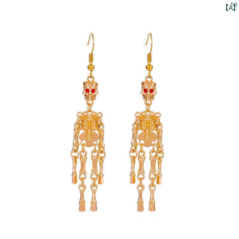 ユニセックス 男性 レディース アクセサリー オシャレ アメリカ ゴシック ダーク スカル イヤリング レディース 誇張 パンク ゴースト スケルトン ハロウィ...