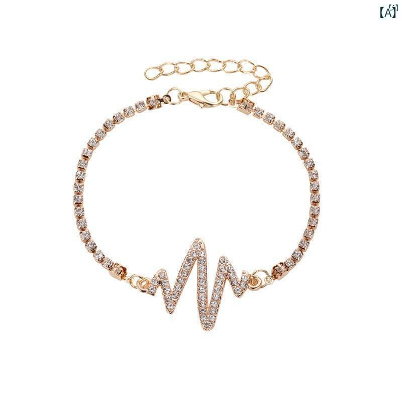 ユニセックス 男性 レディース アクセサリー オシャレ 韓国 稲妻 ブレスレットットット ット シンプル ハート ビート 波数 手 装飾品 バレンタイン デー ...