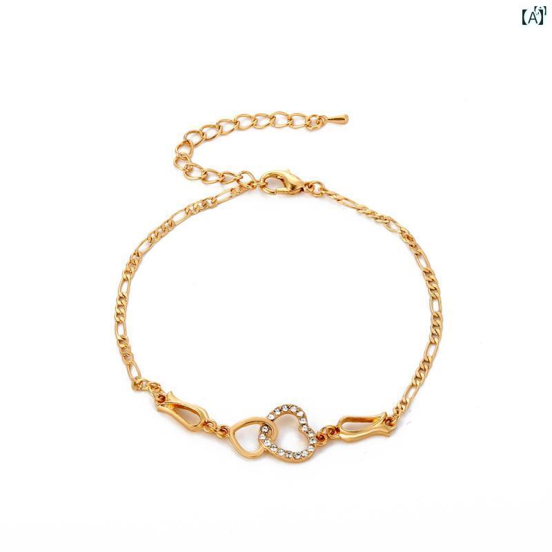 ユニセックス 男性 レディース アクセサリー オシャレ シンプル ジルコン ラブ ブレスレットットット ット 韓国 イン ファッション レトロ ハート型 ガールズ