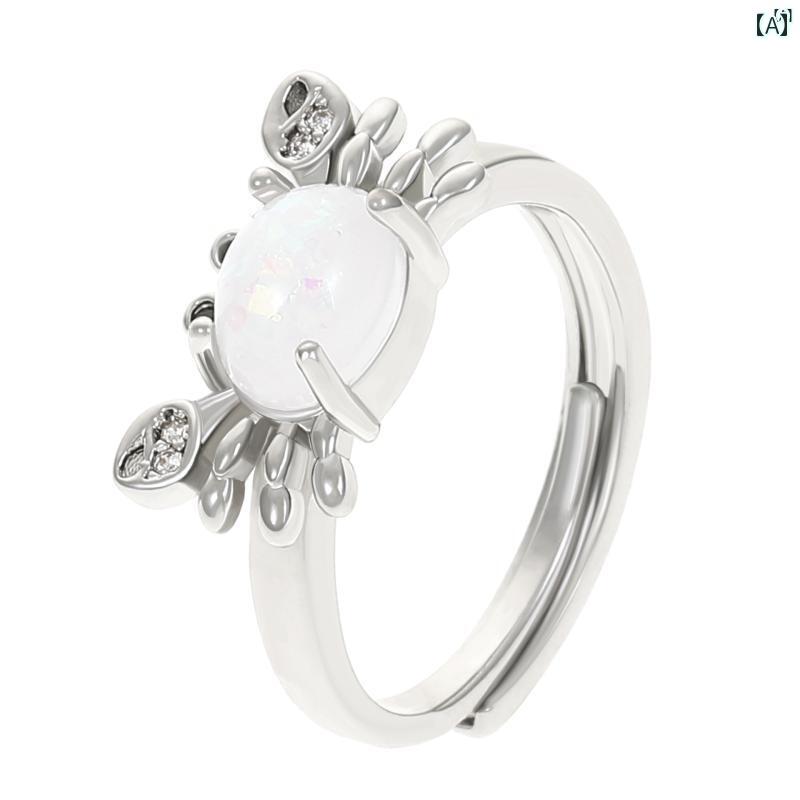 ユニセックス 男性 レディース アクセサリー オシャレ イン ムーンストーン カニ リング レディースファッション かわいい 小柄 カニ 差し 指 ギフト