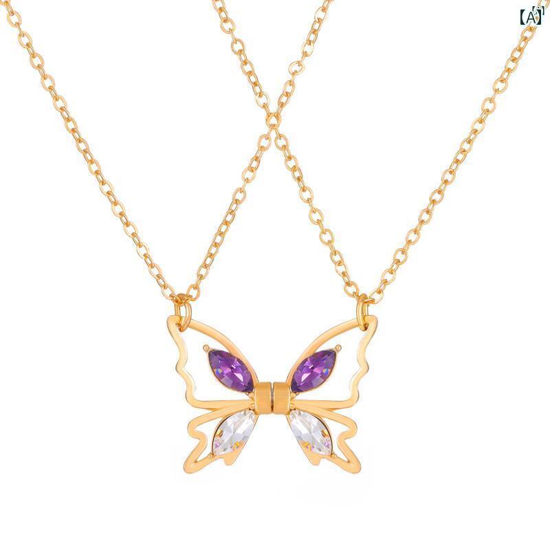 ユニセックス 男性 レディース アクセサリー オシャレ 親友 蝶 カップル ネックレス 合金 磁気 ステッチ 鎖骨 チェーン 卒業 ギフト