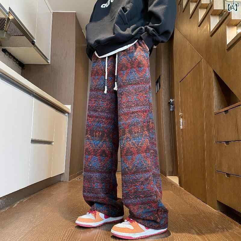 メンズ　ファッション　カジュアル 秋冬新 エスニック ジャカード カジュアル パンツ ファッション 快適 暖かい