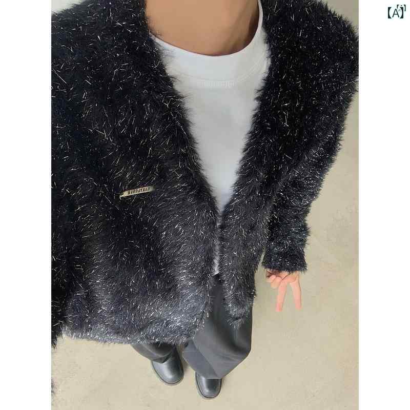 メンズ　ファッション　カジュアル ブラック 重い セーター ニットカーディガン コート 韓国 秋冬 ジャケット(4)