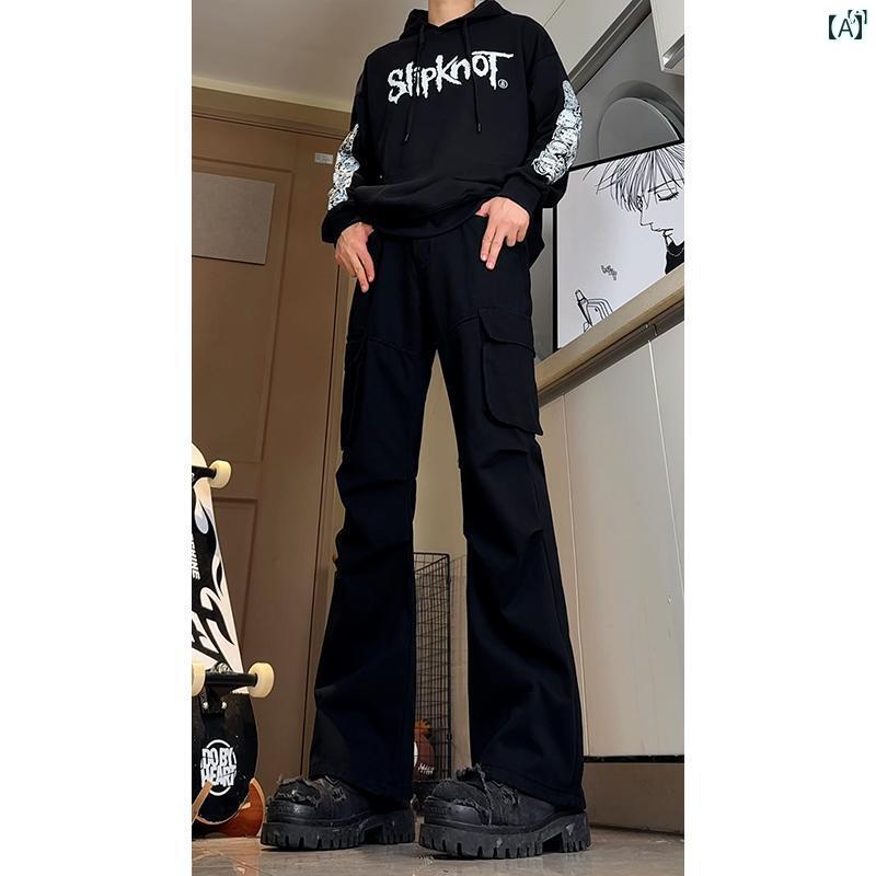 メンズ　ファッション　カジュアル 用 マルチ ポケット オーバー オール 秋冬 アメリカン ストリート 雰囲気 パンツ プリーツ パラトルーパー ブーツ カット