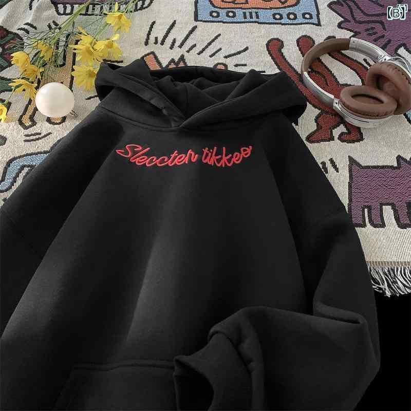 メンズ　ファッション　カジュアル 冬用 文字 刺繍入り ヘビーウェイト スウェットシャツ ティーンエイジャー ベルベット 厚手 暖かい ジャケット アメリカン レトロ フード付き トップ