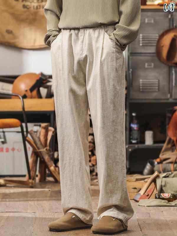 メンズ　カジュアル　男性　オシャレ 中国 レトロ ラミー パンツ 男性用 夏 ワイド レッグ ドレープ ストレート カジュアル