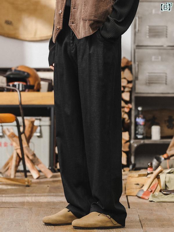 メンズ　カジュアル　男性　オシャレ 中国 レトロ ラミー パンツ 男性用 夏 ワイド レッグ ドレープ ストレート カジュアル