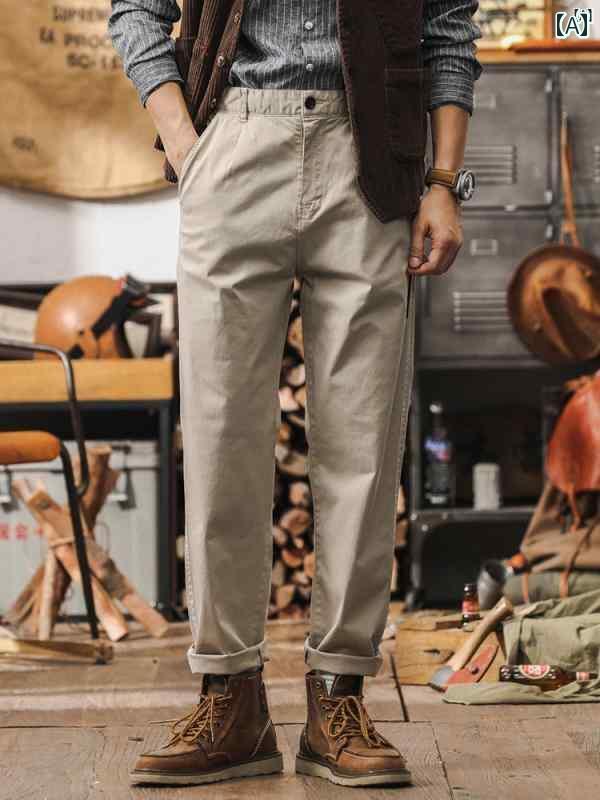 メンズ　カジュアル　男性　オシャレ アメリカン レトロ シンプル 男性用 ワークウェア パンツ ストレート たり カジュアル