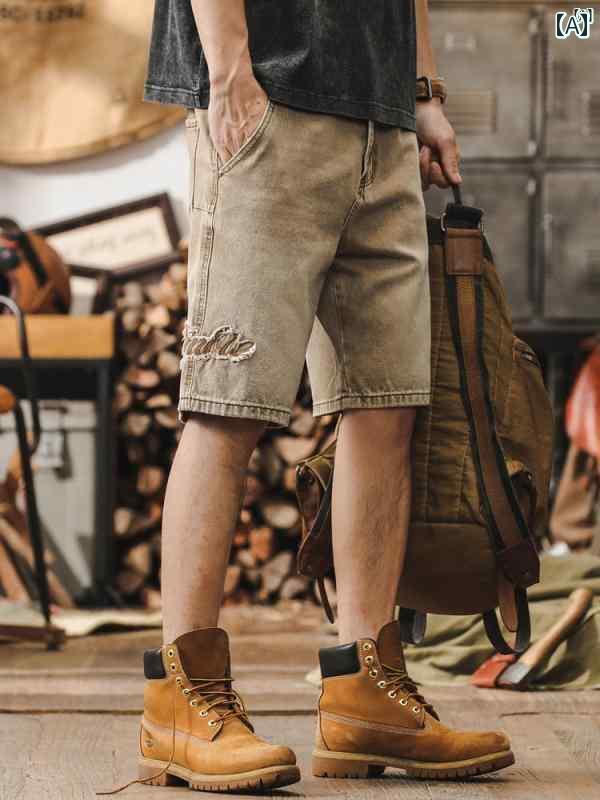 メンズ　カジュアル　男性　オシャレ 高級 イエロー マッド カラー デニムショートパンツ 男性用 夏 アミ カーキ 五分丈 パンツ レトロ