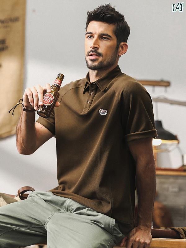 メンズ　カジュアル　男性　オシャレ ジェイ レノ アメリカン レトロ メンズ ポロシャツ 半袖 夏 刺繍 ヘビー ハーフスリーブ Tシャツ(4)