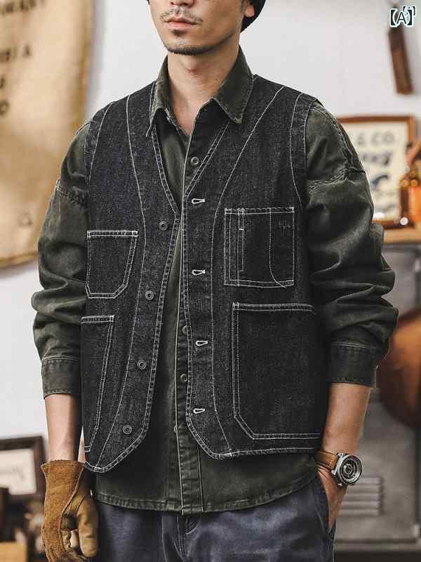 メンズ　カジュアル　男性　オシャレ メンズ用 アメリカン マウンテン ヘビーウェイト デニムベスト レ..