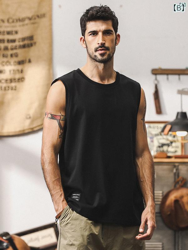 メンズ　カジュアル　男性　オシャレ アメリカン レトロ ヘビーウェイト チョッキ メンズ ベスト 夏 フィットネススポーツ トップ コットン ノースリーブ Tシャツ