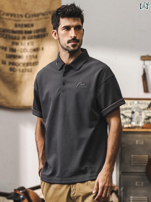 メンズ　カジュアル　男性　オシャレ アメリカン レトロ ヘビーウェイト ポロシャツ メンズ 半袖 サマー ファッション カジュアル Tシャツ メンズトップス