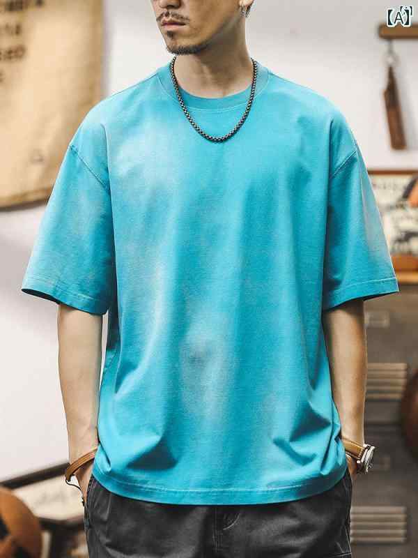 メンズ　カジュアル　男性　オシャレ マット コットン メンズ Tシャツ 半袖 夏 カジュアル アメリカン ..