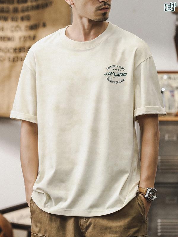 メンズ　カジュアル　男性　オシャレ ジェイ レノ 夏 クール Tシャツ メンズ アメリカン レトロ トップ プリント 半袖 男性用