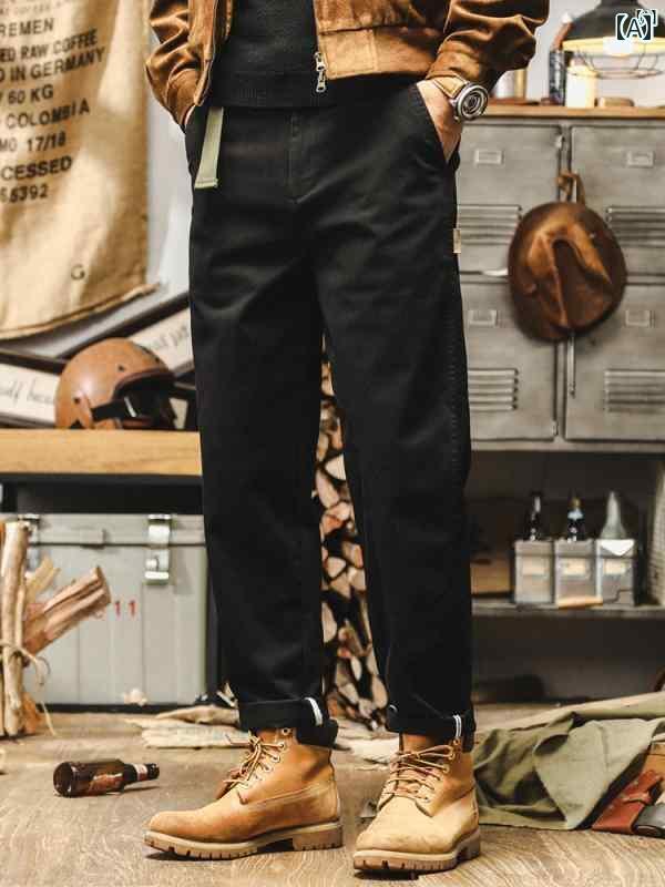 メンズ　カジュアル　男性　オシャレ ジェイ レノ アメリカン レトロ ブラック シンプル カジュアル パンツ 秋 ストレート ヘビー オーバー オール 男性用