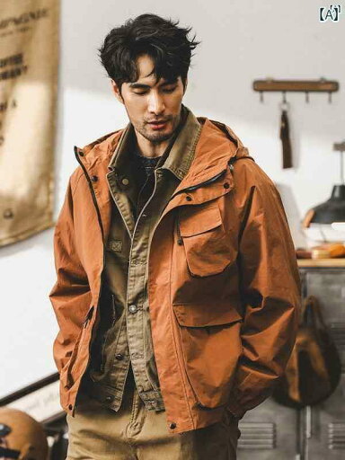 メンズ カジュアル 男性 オシャレ アメリカン レトロ アウトドア ジャケット 秋 アミ カーキ カジュアル ワークジャケット メンズ カジュアル 男性 オシャレ アメリカン レトロ アウトドア ジャケット 秋 アミ カーキ カジュアル ワークジャケット