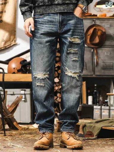 メンズ カジュアル 男性 オシャレ アメリカン レトロ ジーンズ ストレート パンツ 秋 リッピング カジュアル パンツ 男性用 メンズ カジュアル 男性 オシャレ アメリカン レトロ ジーンズ ストレート パンツ 秋 リッピング カジュアル パンツ 男性用