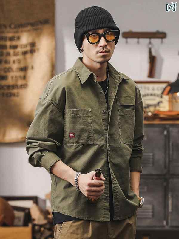 メンズ　カジュアル　男性　オシャレ アメリカン レトロ ワークウェア ジャケット 男性用 秋 長袖 シャツ タフ ハンティングジャケット