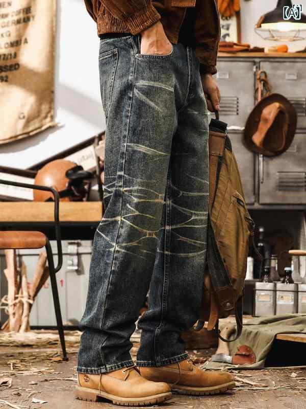 メンズ　カジュアル　男性　オシャレ アメリカン レトロ ヘビーウェイト ストレート ジーンズ 男性用 ..